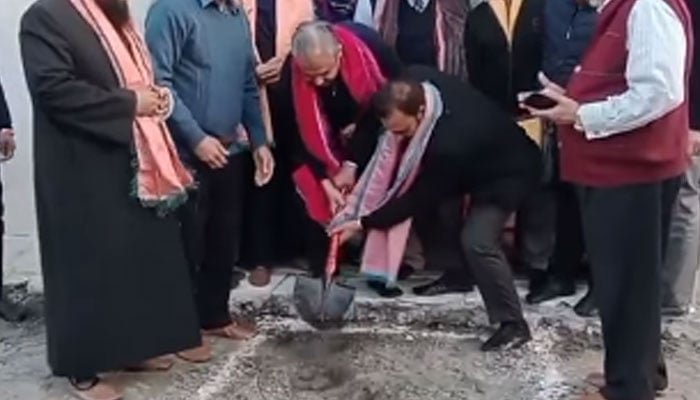 This still shows Chief Minister Mohsin Naqvi laid the foundation stone of the extension of the mega project of Darbar of Hazrat Ali Hajvery Hazrat Data Ganj Bakhsh (RA) Complex on February 7, 2024. —Facebook/Govt of Punjab