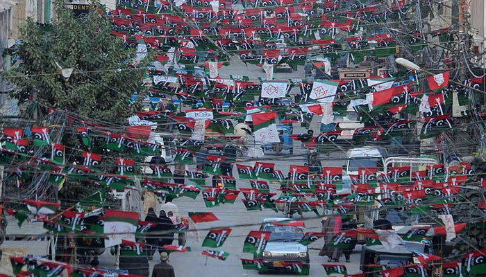 A view of the political party flag hanging on the road during the election campaign for the upcoming General Election on February 2, 2024. — INP