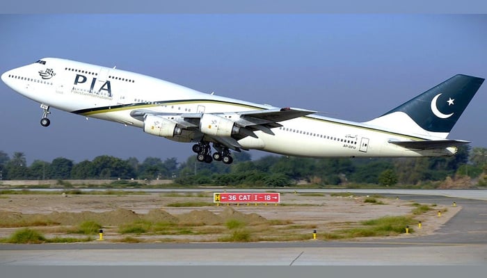This image released on February 2, 2023, shows a PIA passenger carrier taking off. — X/@Official_PIA