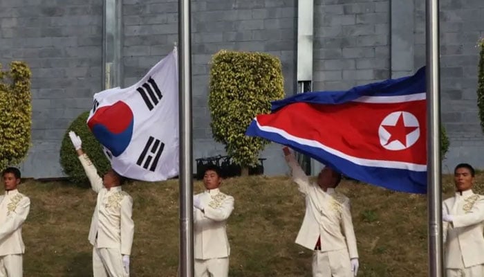 The flags of South Korea and North Korea can be seen in this image. — AFP/File