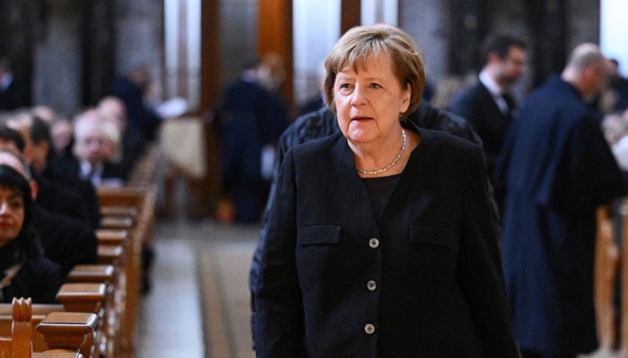 Former German Chancellor Angela Merkel arrives for a memorial service for late German politician Wolfgang Schaeuble at the Berliner Dom Cathedral in Berlin on January 22, 2024. — AFP