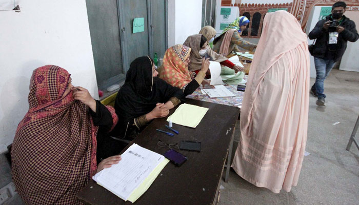 The ballot casting process is underway at polling station during General Elections 2024, held in Peshawar on February 8, 2024. — PPI