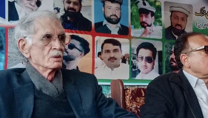 Pakistan Tehreek-e-Insaf-Parliamentarians (PTIP) chairman Pervez Khattak sits during gatherings as part of election campaigns in various places of Nowshera on February 6, 2024. — Facebook/Pervez Khattak