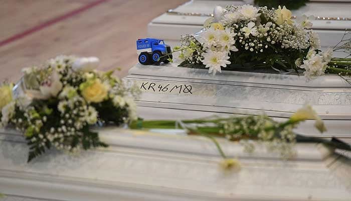This representational image shows the coffins at the Crotone Palasport. — AFP/File
