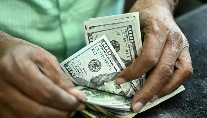 A man counts US dollars in a money exchange shop. — AFP/File