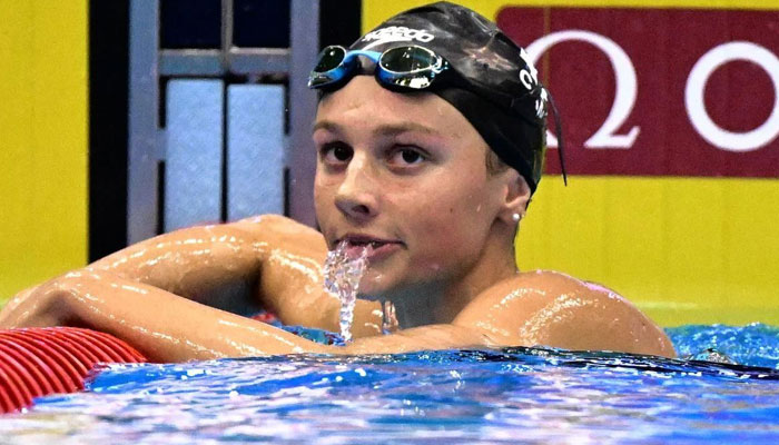 Canadas Summer McIntosh can be seen after victory in the final of the womens 400m individual medley swimming event during the World Aquatics Championships in Fukuoka on July 30, 2023. — AFP