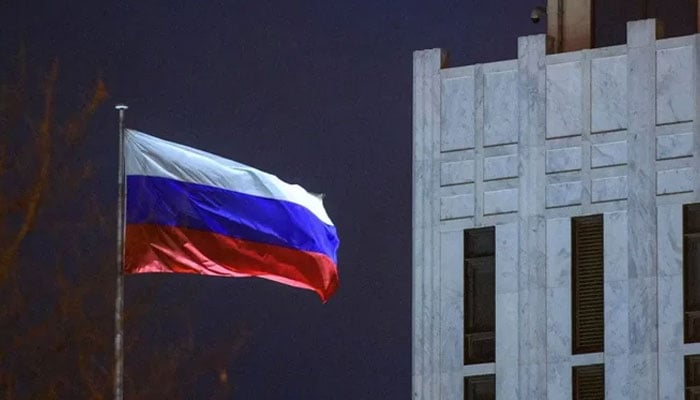 The Russian flag flies at the Embassy in Washington, DC, on March 3, 2022. — AFP