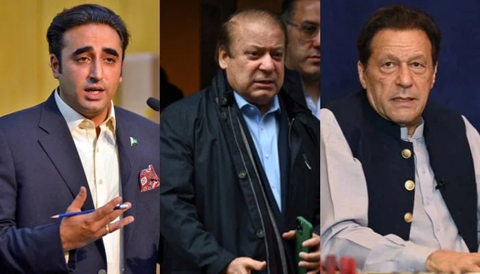 PPP Chairman Bilawal Bhutto-Zardari (left), PML-N supremo Nawaz Sharif (centre) and PTI founder Imran Khan. — AFP/File