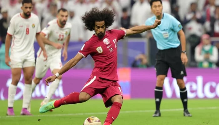 Qatari Footballer Akram Afif can be seen in this during a match. — AFP/File