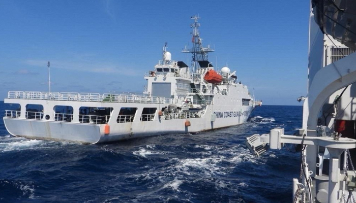 A China Coast Guard vessel maneuvers near Philippine Coast Guard vessel BRP Teresa Magbanua near Scarborough Shoal in the South China Sea, Philippines, February 8, 2024. — X/@arabnews