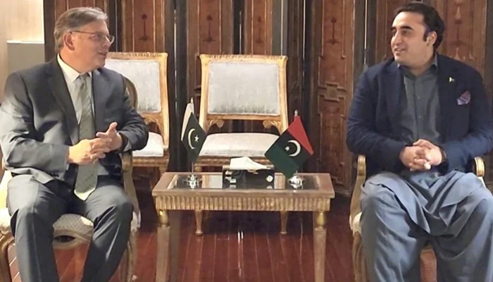 US Ambassador to Pakistan Donald Blome (left) meets Pakistan Peoples Party (PPP) Chairman Bilawal Bhutto-Zardari in Islamabad, on January 8, 2024. — PPP