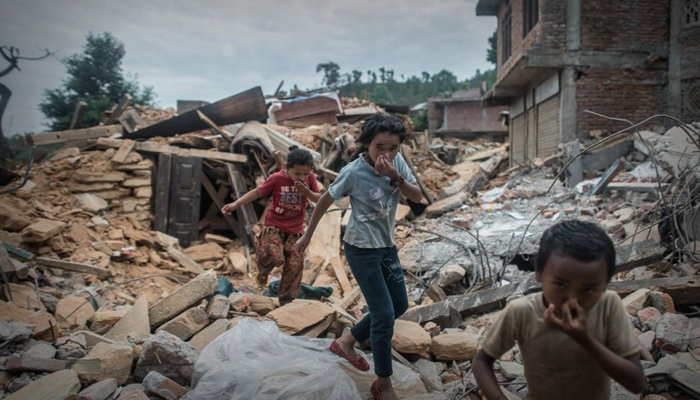 Children can be seen after a massive earthquake rocked their home in Kathmandu. — AFP/File