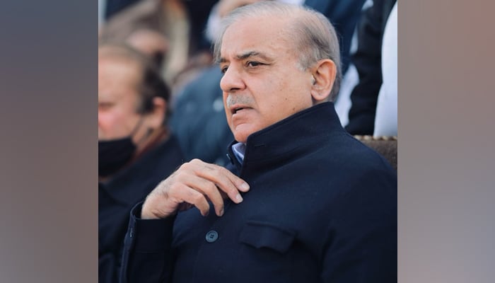 Former premier and president PMLN Shehbaz Sharif looks on during an election rally on February 7, 2024. — Facebook/PML(N)