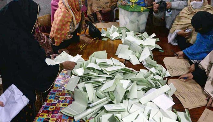 Polling officials counting votes during General Election 2024 on February 8, 2024. — APP