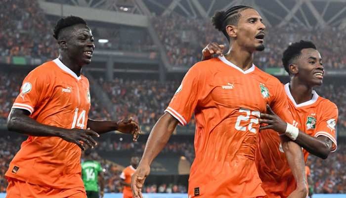 Ivory Coasts Sebastien Haller (C) celebrates scoring his teams second goal during the AFCON 2023 final against Nigeria at Alassane Ouattara Olympic Stadium in Ebimpe, Abidjan, Ivory Coast on February 11, 2024. — AFP