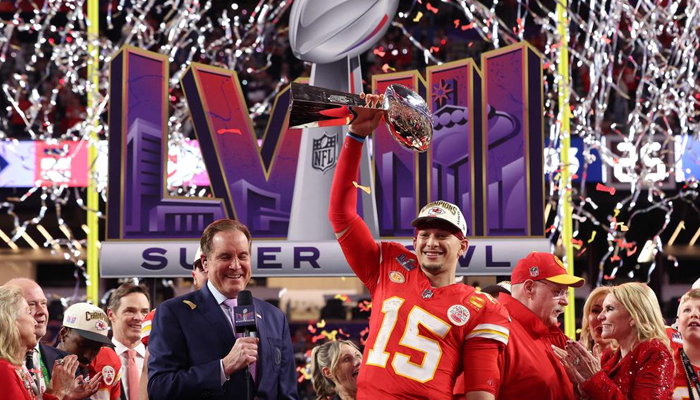 Patrick Mahomes while celebrating the victory. — AFP
