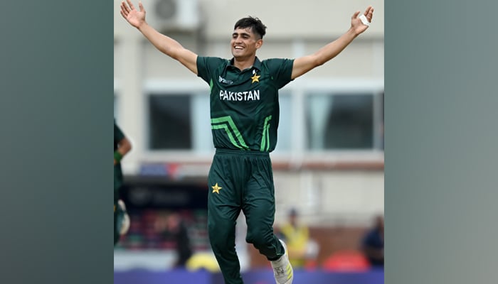 Naseem Shah’s younger brother Ubaid Shah celebrates in this image released on February 3, 2024. — Facebook/Pakistan Cricket Team