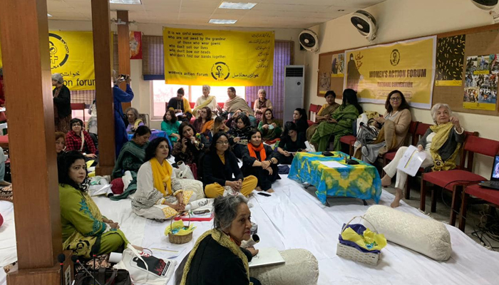 Women sit during a convention at the Women Action Forum (WAF) on February 10, 2024. — Facebook/Womens Action Forum Lahore