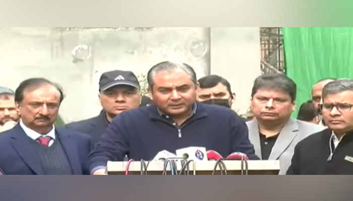Caretaker Punjabs chief minister addresses the media in Lahore after inaugurating a state-of-the-art medicine warehouse at Gurmangat Road, Gulberg on February 12, 2024. — Facebook/Chief Minister Punjabs Updates