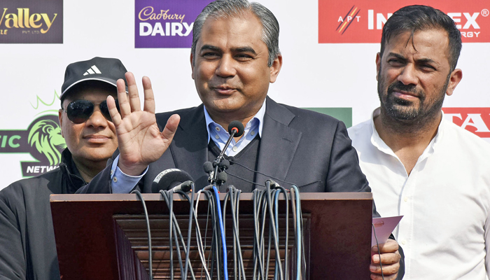 Chief Minister of Punjab and Chairman PCB Syed Mohsin Raza Naqvi talking with media persons during the inauguration ceremony of PSL-9 in Provincial Capital on February 13, 2024. — Online