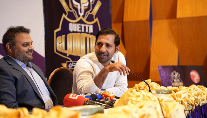 The country’s seasoned Test stumper Sarfaraz Ahmed speaks during a presser on February 11, 2024. — Facebook/Quetta Gladiators