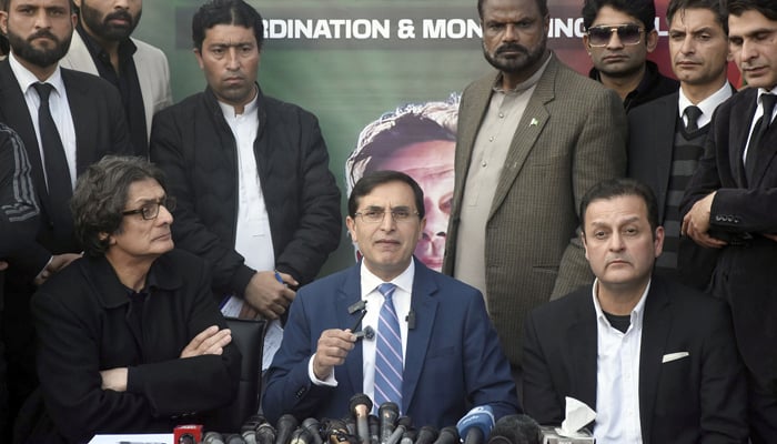 Chairman of Pakistan Tehreek-e-Insaf Gohar Khan, addresses a press conference at PTI central secretariat in Islamabad on February 10, 2024. — Online