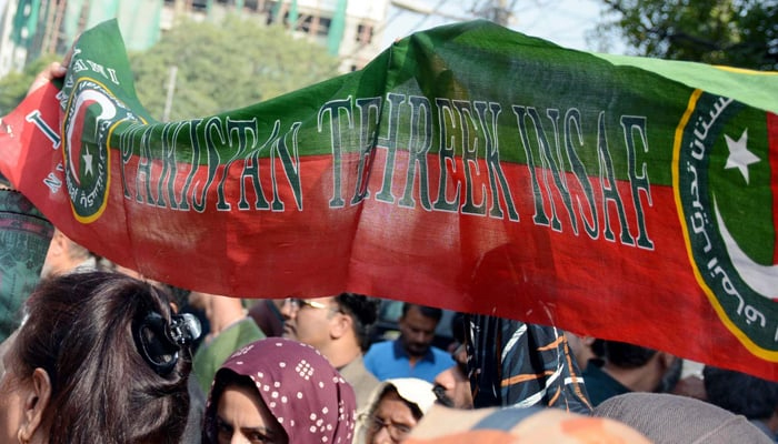 Supporters and activists of PTI are holding a protest demonstration against alleged rigging in General Election 2024 on February 10, 2024. — PPI
