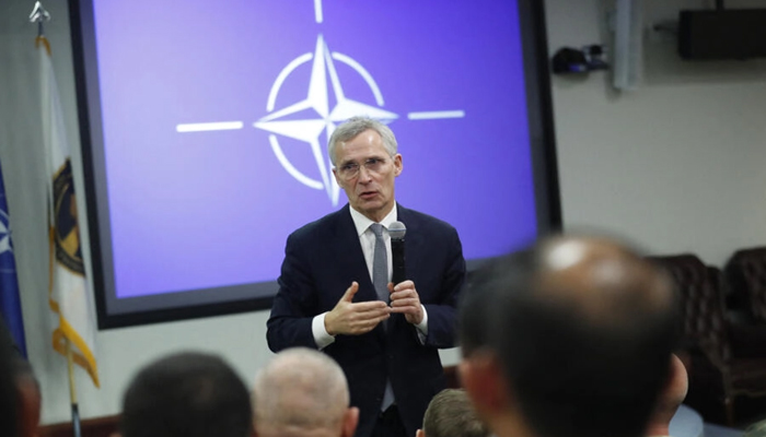 In this file photo, NATO Secretary-General Jens Stoltenberg speaks to military personnel at MacDill Air Force Base in Tampa, Florida on February 1, 2024. — AFP