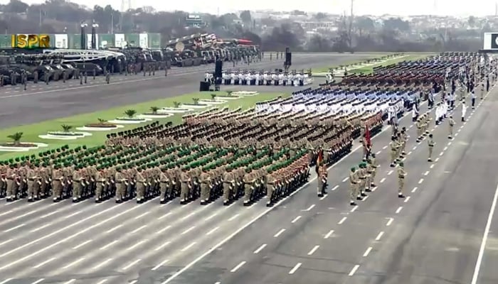 This image shows an aerial view of the March 2023 Parade. — APP