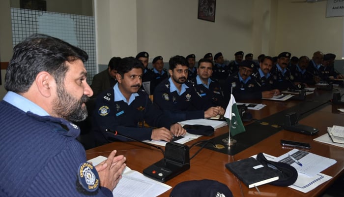The Senior Superintendent of Police (Operations) chairs a crime-related meeting on February 14, 2024. — Facebook/Islamabad Police