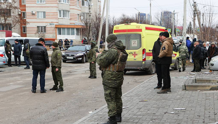 Russian state authorities can be seen in uniform at the southern city of Belgorod after the Ukrainian missile attack on February 15, 2024. — Tass