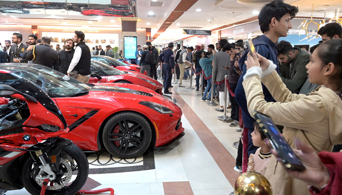 A large number of people visits an auto show organized by the Centaurus Mall in partnership with HAC Hazara Automotive Community on  February 17, 2024. — APP