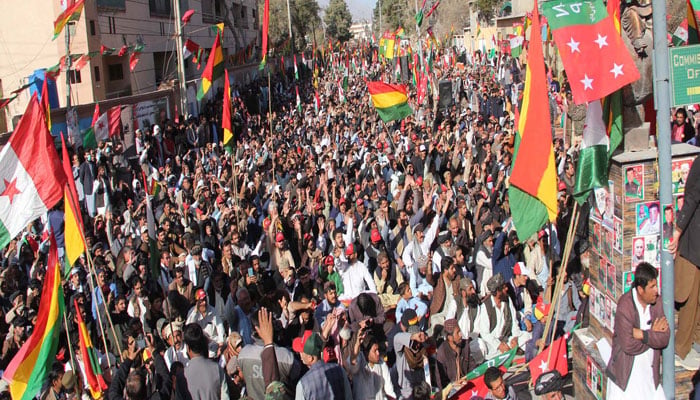 Supporters of different political parties alliance are holding protest demonstrations against alleged rigging in the General Election 2024, held in Quetta on February 17, 2024. — PPI