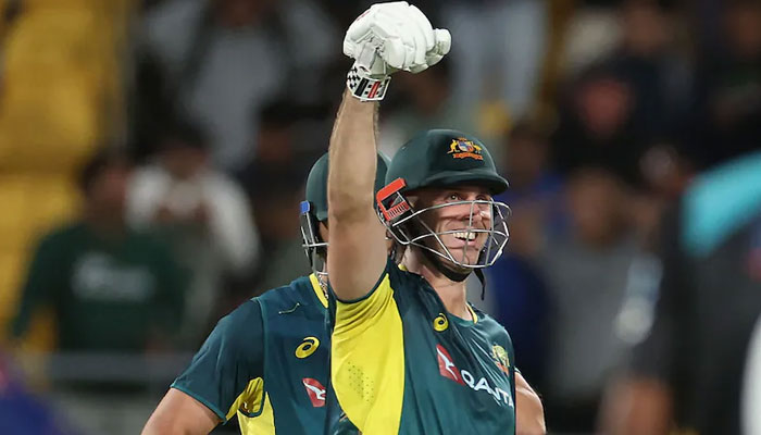 Australian cricketer Tim David celebrates after the match. — AFP/File