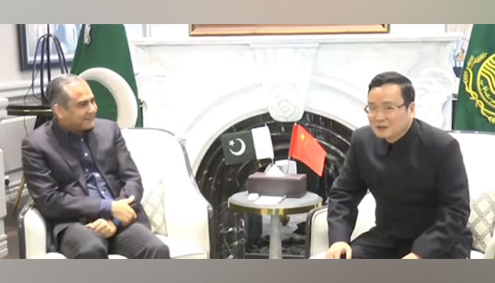 This screengrab shows CM Mohsin Naqvi meets with  the Consul General of China Mr Zhao Shiren on February 21, 2024. — Facebook/Govt of Punjab