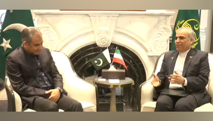 This screengrab shows CM Mohsin Naqvi meets with Consul General of Iran Mehran Mowahid Far (R) on February 21, 2024. — Facebook/Govt of Punjab