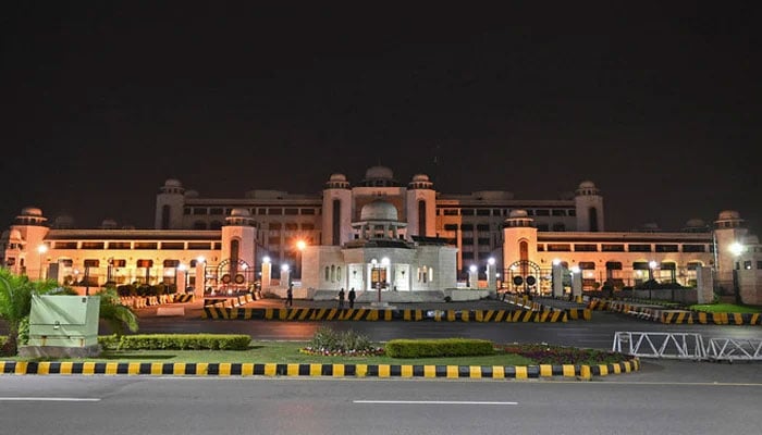 A general view of the illuminated Pakistans Prime Minister office building in Islamabad. — AFP/File