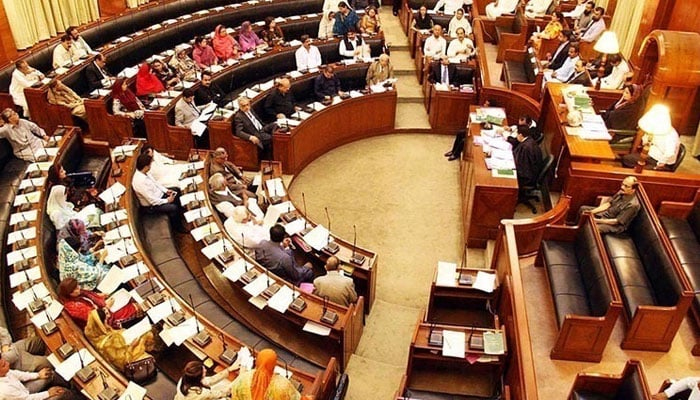 This photo shows the interior view of the Sindh Assembly during a session. — APP/File