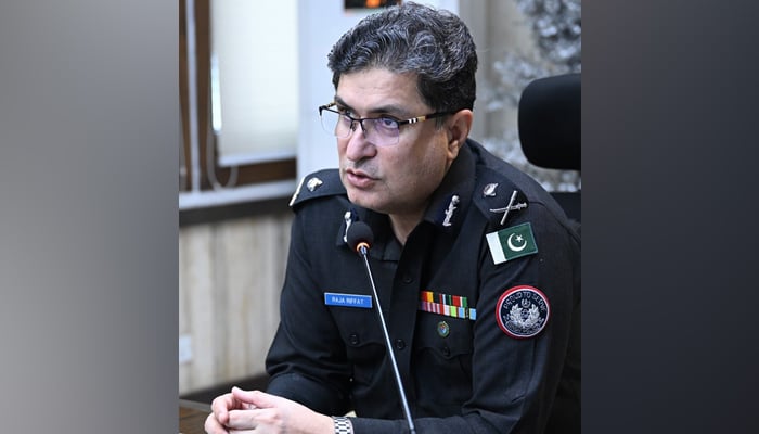 Sindh Inspector General of Police Rifat Mukhtar Raja speaks during a meeting on February 16, 2024. — Facebook/Sindh Police