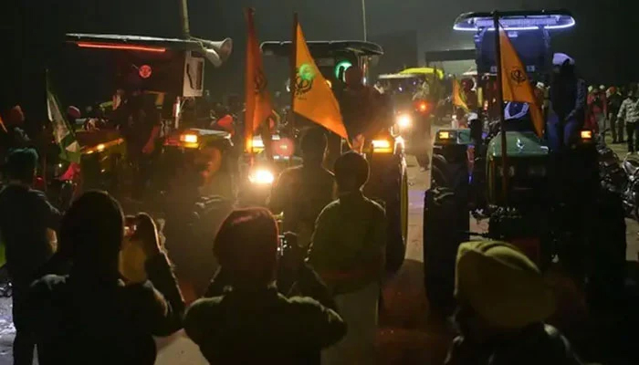Farmers on tractors gather during a protest demanding minimum crop prices near the Haryana-Punjab state border at Shambhu in Patiala district on February 20, 2024. — AFP