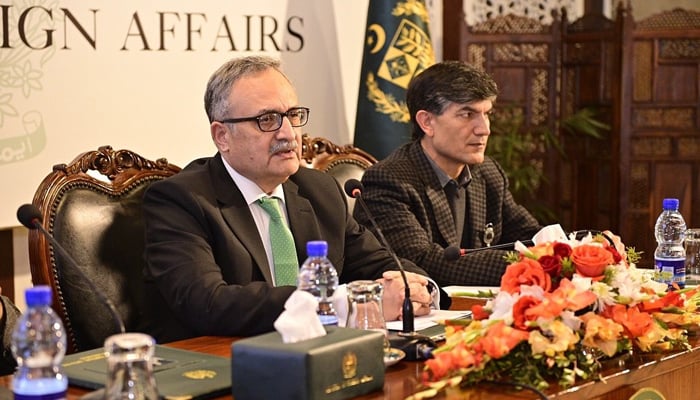 Foreign Secretary Muhammad Syrus Sajjad Qazi speaks during a presser in Islamabad on January 13, 2024. — Facebook/Ministry of Foreign Affairs, Islamabad