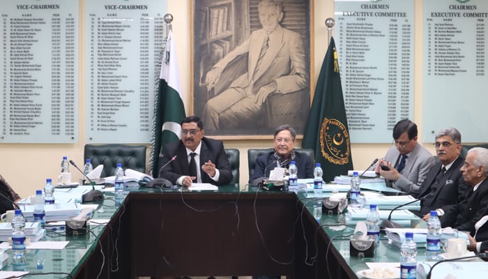Vice Chairman of the PBC Riazat Ali Sahar and Chairman of Executive Committee Farooq Hamid Naek while chairing a meeting in Islamabad on January 24, 2024. — Facebook/Pakistan Bar Council