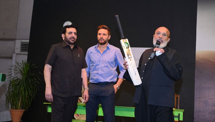 The image shows a moment from a joint dinner of non-profits Shahid Afridi Foundation (SAF) and Green Crescent Trust (GCT) on Feb 21, 2024. — Facebook/gct.org.pk