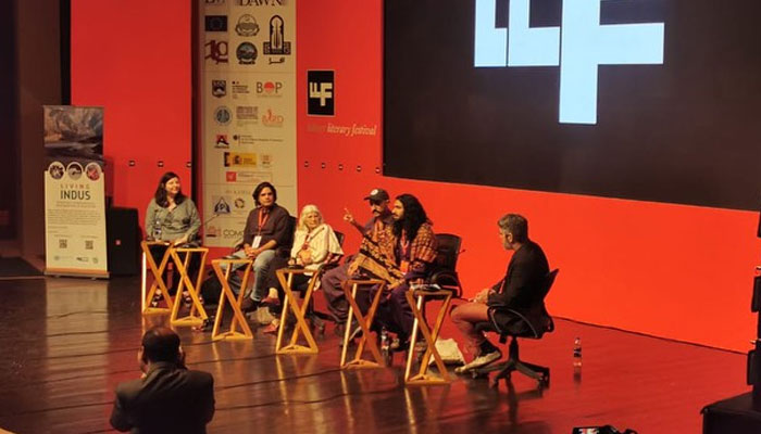 The image released on Feb 24, 2024 shows a moment from ongoing Lahore Literary Festival (LLF) al Alhamra. — Facebook/lahorelitfest