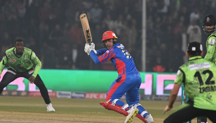 Mir Hamza of Karachi Kings can be seen batting during the Karachi Kings vs Lahore Qalandars PSL match on February 24, 2024. — Facebook/Karachi Kings
