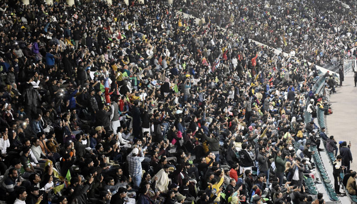 Spectators watching the Pakistan Super League (PSL) Twenty20 cricket match at the Gaddafi Cricket Stadium. — Online/File