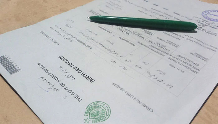 The image is a birth certificate issued by the government of Pakistan. — APP File