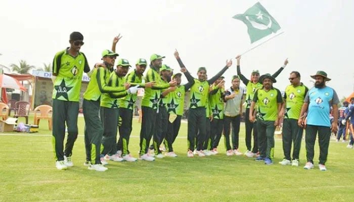 Pakistan blind cricket team celebrates after beating India at Bashundhara Sports Complex in Dhaka, Bangladesh, on April 03, 2021. — Instagram/therealpcb