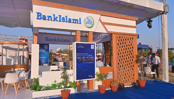 This image shows an advertisement stall of BankIslami. — Facebook/BankIslami Pakistan Limited