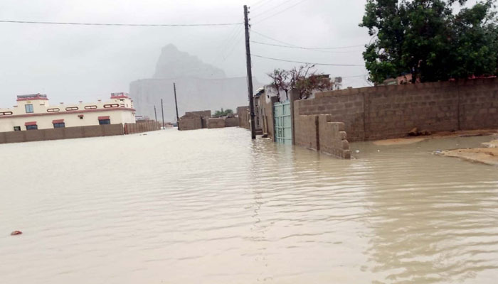 View of stagnant rain water after flash flood caused by heavy downpour of winter season, in Gwadar on February 27, 2024. — PPI